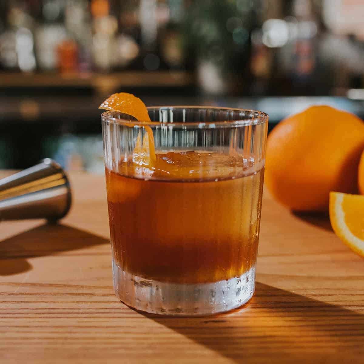 Old Fashioned cocktail on a bar