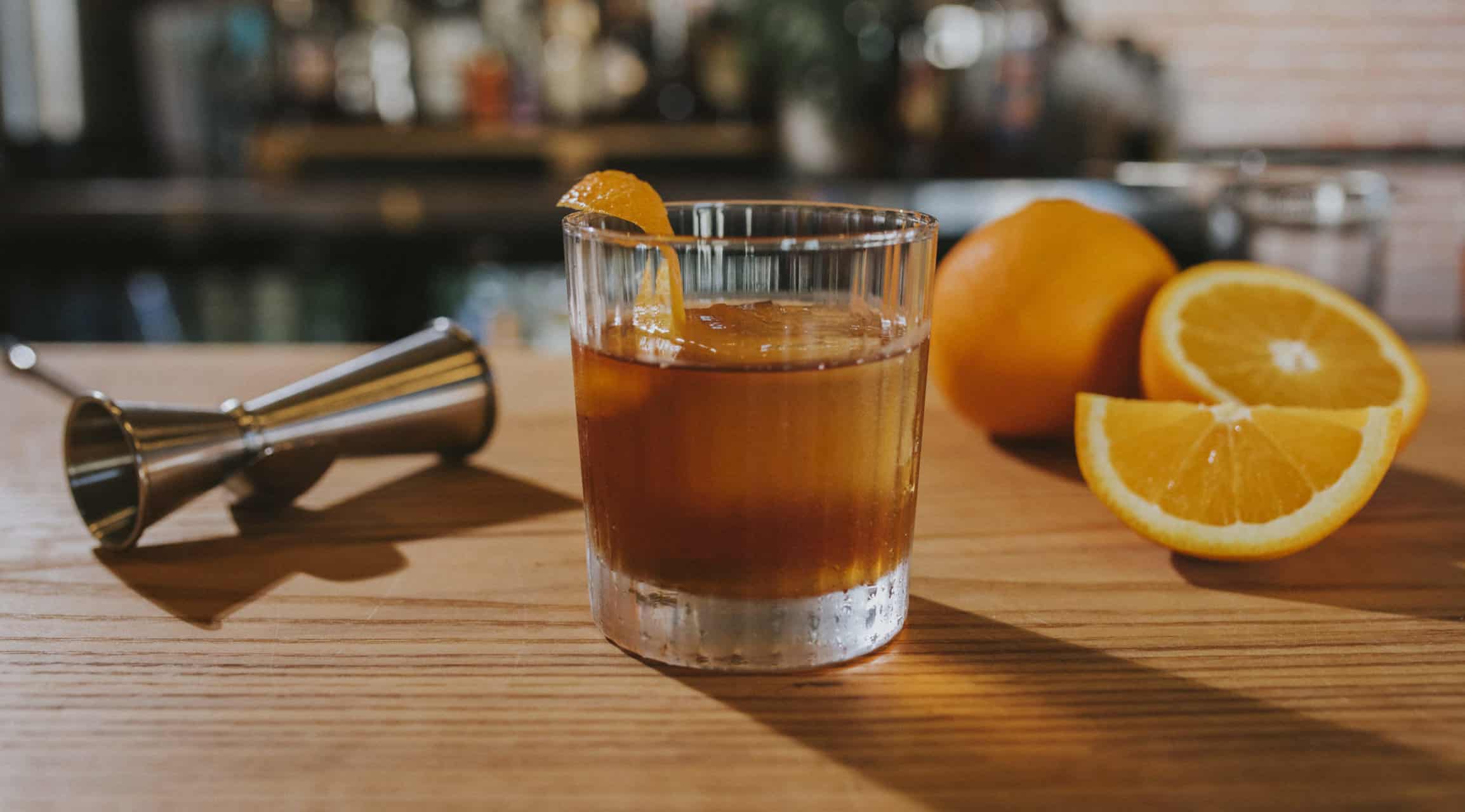 old fashioned cocktail on a bar