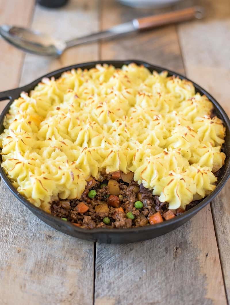 distillers pie in a cast iron skillet from Missy Hillock of Chateau Bourbon