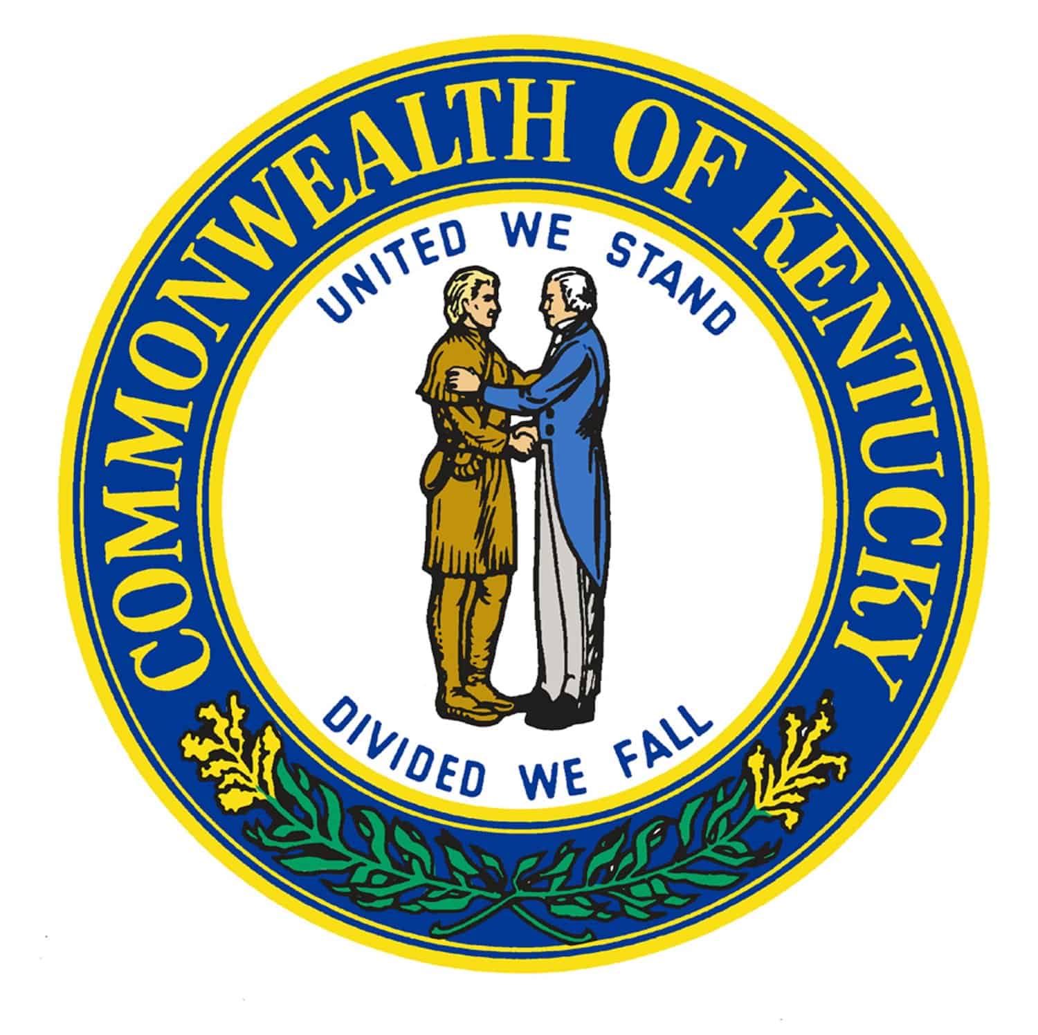 Kentucky's state seal that reads "United We Stand, Divided We Fall"